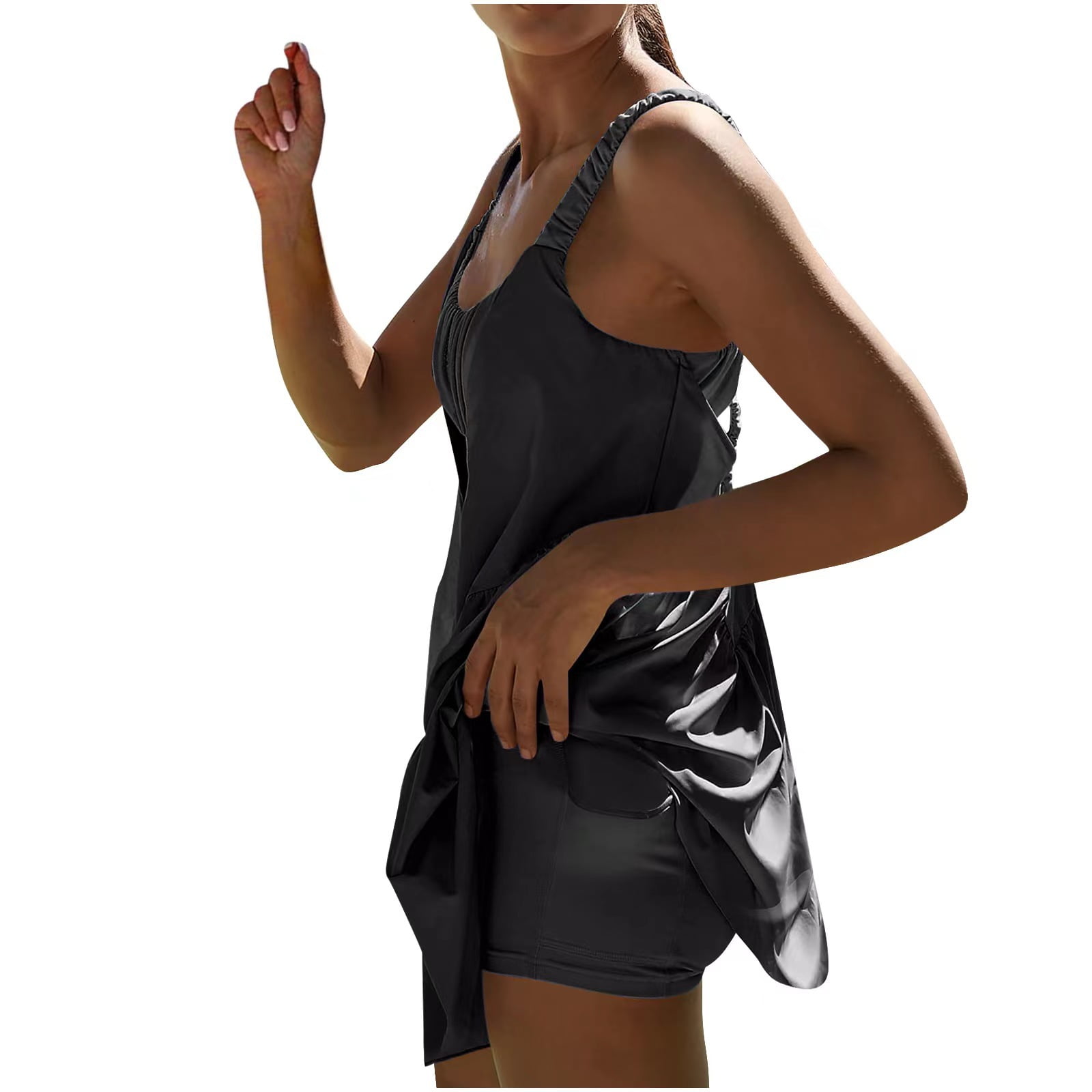Womens Tennis Dress Built-In Bra and Shorts Workout Dresses Casual  Sleeveless Backless Athletic Golf Dress Short Romper 