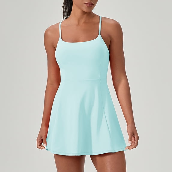Womens Tennis Dress Workout Dress with Built-in Bra & Shorts Pockets Summer Dresses for Athletic Workout Exercise Golf (Blue,M)