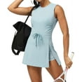 thumbnail image 1 of Womens Tennis Dress with Built in Shorts Workout Athletic Rompers Open Back Skort Dress Ice Blue M, 1 of 7