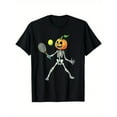 thumbnail image 1 of Womens Tennis Pumpkin Graphic Tee Sports T Shirt Tops Cotton Casual Short Sleeve Round Neck Black S-5XL, 1 of 5