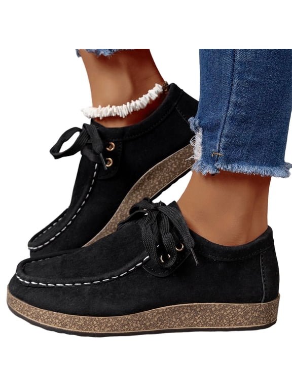 Womens Tennis Shoes, Lace Up Loafers Women Comfortable Round Toe Slip On Flats Work Walking Shoes With Arch Support Stylish Oxford Shoes Lightweight Non-Slip Casual Shoes Fashion Sneakers, Black 8