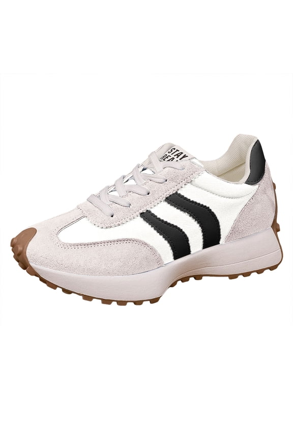 Womens Tennis Shoes Retro Splice Suede Trainer Althetic Shoes Casual Antislip Sneakers Lace up Running Shoes White Size 9.5