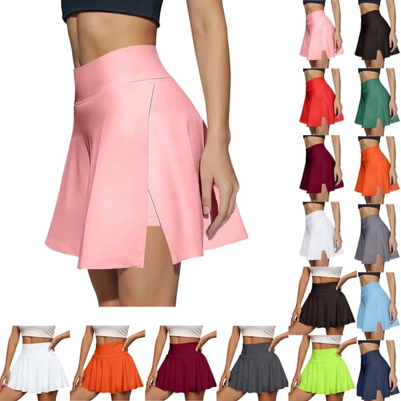 Womens Tennis Skirt High Waisted Tummy Control Mini Athletic Skorts with Pockets Casual Flowy Side Slit Golf Skirts Pink 2XL