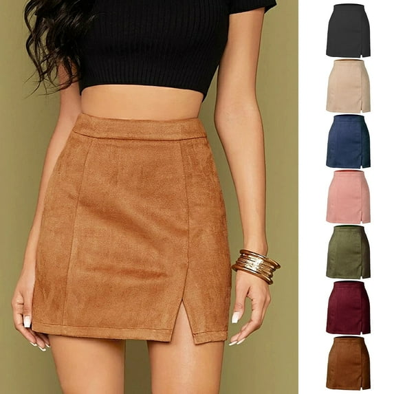 Womens Tennis Skirt Split Slim Fit A Line Bag Hip Solid High Waist Zipper Khaki Summer Vacation Outfits Skirt M