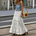 thumbnail image 1 of Womens Tennis Skirt Women's Floral Lace Crochet Knit Maxi Skirts A-Line Eyelet Hollow Boho Skirt Summer Beach Vacation Flowy Long Skirt White One Size, 1 of 6