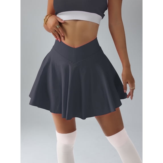 Womens Tennis Skirt with inner Shorts Pockets Shorts Crossover High Waisted Athletic Skorts Skirts for Golf Running Workout and Yoga Sports Activewear Dark grey L