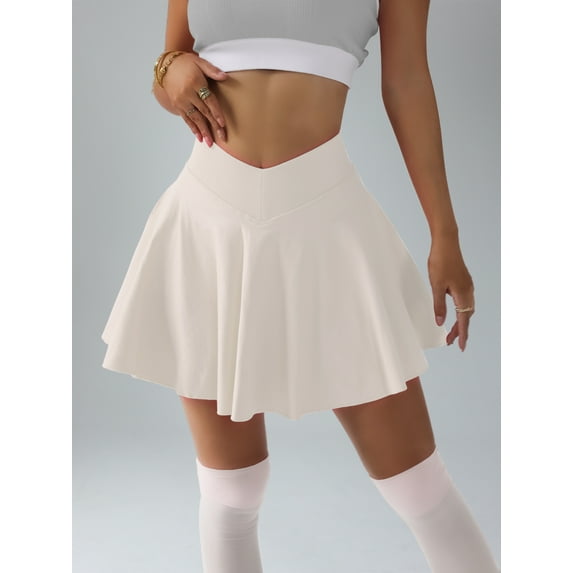 Womens Tennis Skirt with inner Shorts Pockets Shorts Crossover High Waisted Athletic Skorts Skirts for Golf Running Workout and Yoga Sports Activewear Off-white M