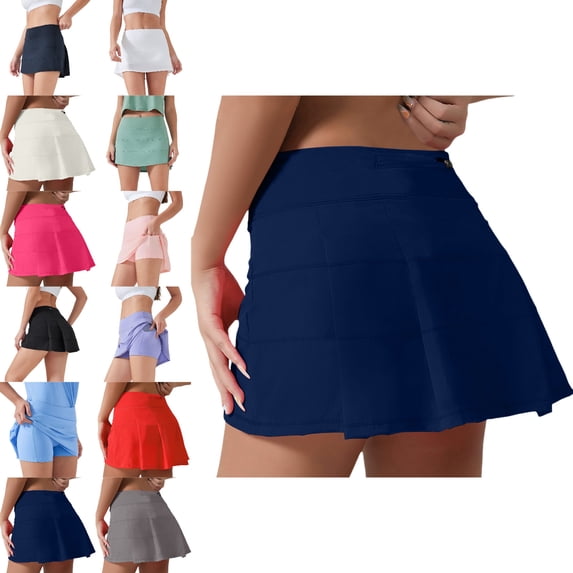 Womens Tennis Skirts Pleated A Line Golf Skorts Built in Shorts Workout Skirt L