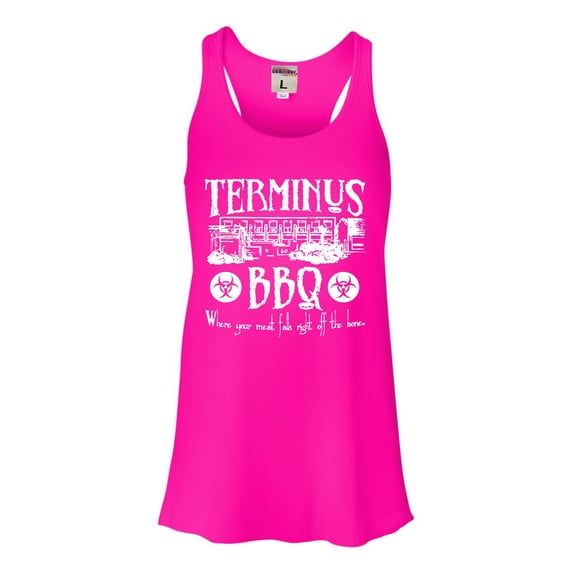 Womens Terminus BBQ Funny Zombie Apocalypse Flowy Racerback Tank Top T-Shirt