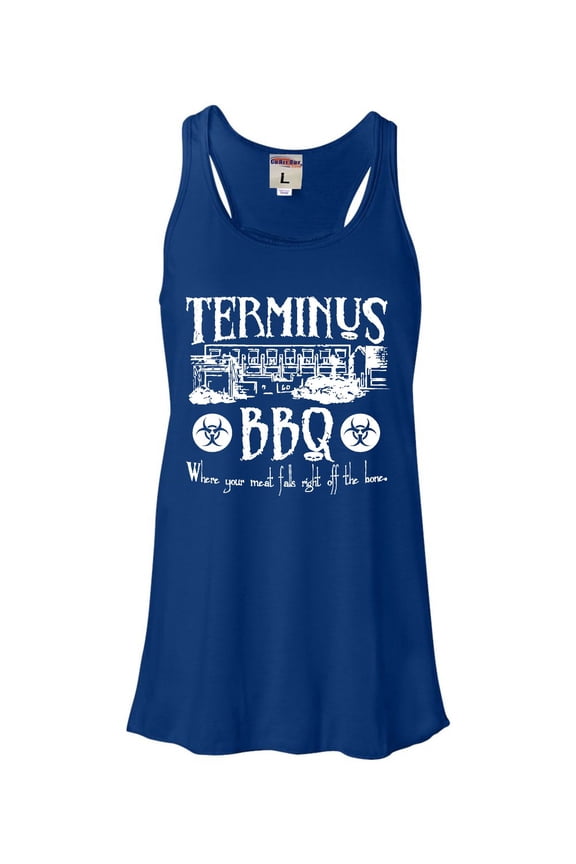 Womens Terminus BBQ Funny Zombie Apocalypse Flowy Racerback Tank Top T-Shirt