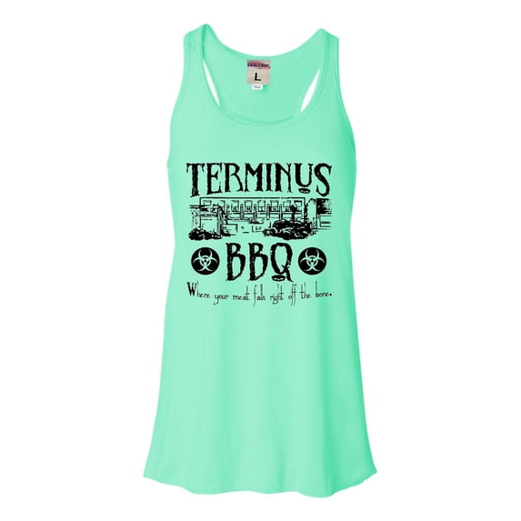 Womens Terminus BBQ Funny Zombie Apocalypse Flowy Racerback Tank Top T-Shirt