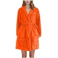 thumbnail image 1 of Womens Terry Cloth Robes Long Sleeve Plush Flannel Bathrobe Fuzzy Fleece Soft Hooded Spa Robe with Belt Orange, XXL, 1 of 3