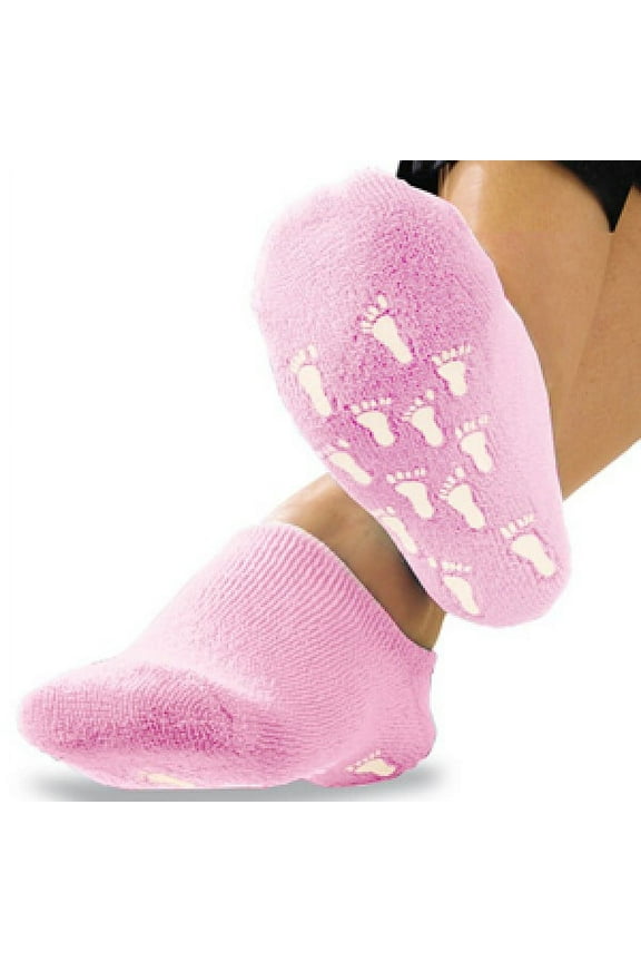 Womens Terry Gel-Lined Moisturizing Booties, One Size - Infused with Essential Oils - Gel Lining - Non-Slip Comfort Grips - Socks, Pink