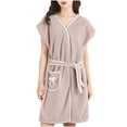thumbnail image 1 of Womens Terrycloth Robes Quick Dry Shower Robe Sleeveless Spa Robes Mid Length Fall Winter Robe Belted Housecoats S-163 Khaki One Size, 1 of 7
