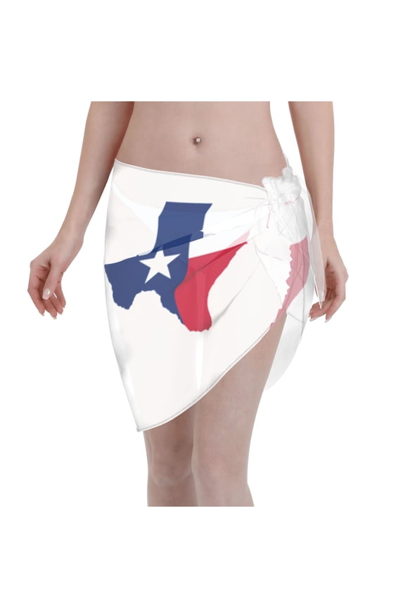 Womens Texas Flag Map Coverups Beach Short Sarong Sheer Chiffon Cover Up Bikini Wraps