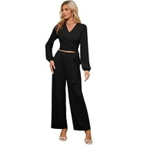 Womens Textured Co-ord Sets Tie Front Side Crop Tops With Palazzo Pants Knot Trousers Lounge Sets