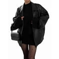 thumbnail image 1 of Womens Textured Faux Leather Jackets Oversized Button Down Clothes Casual Fall Trendy Coat Outerwear Black S, 1 of 8