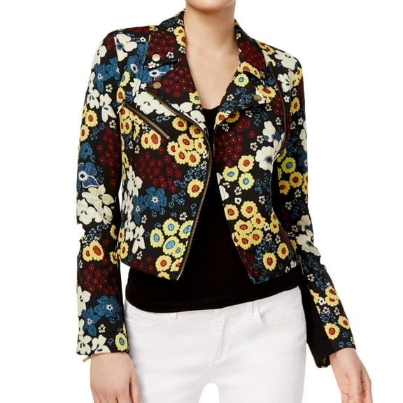 Womens Textured Full-Zip Motorcycle Jacket blackcombo S