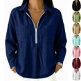 thumbnail image 1 of Womens Textured Golf Shirts Long Sleeve Half Zip Collared V Neck Loose Fit Sweatshirt Pullover with Chest Pockets for Business Casual Work Office, Blue, L, 1 of 7