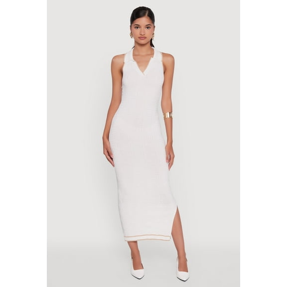 Womens Textured Knit Greek Key Patterned Midi Dress