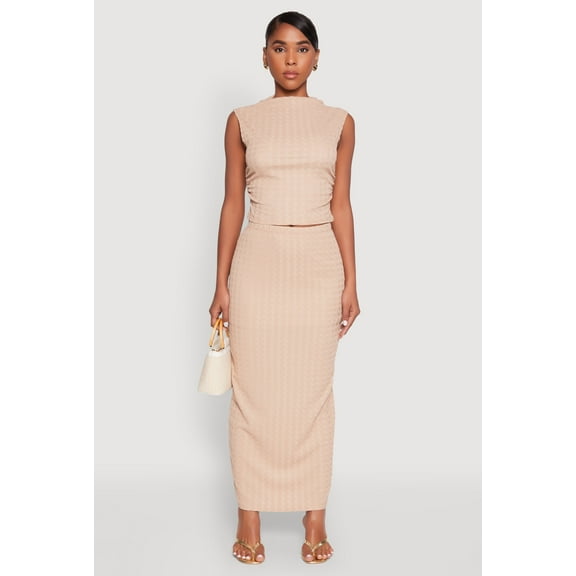 Womens Textured Knit High Waisted Maxi Skirt