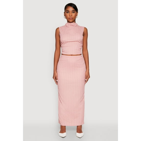 Womens Textured Knit High Waisted Maxi Skirt