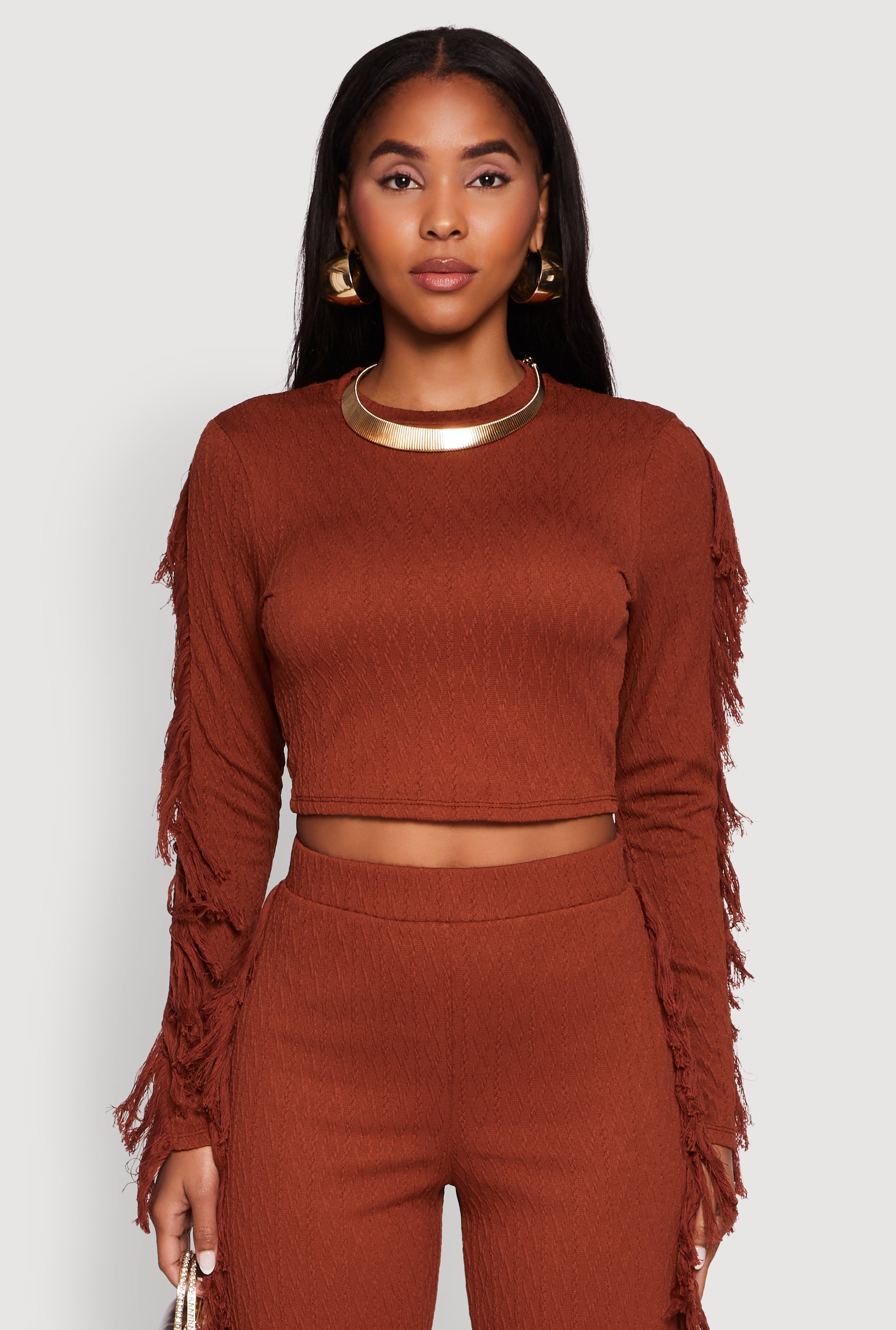 トップス Acka fringe american sleeve tops fringe american sleeve