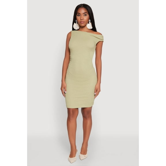 Womens Textured Knit One Shoulder Bodycon Dress