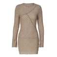 thumbnail image 1 of Womens Textured Scoop Neck Long Sleeve Tank Dresses Bodycon Mini Dress Khaki S, 1 of 10