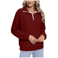 thumbnail image 1 of Womens Textured Sweatshirt Casual Loose Long Sleeve Half Zip Lapel Pullover Trendy Fall Outfits Tops, 1 of 5