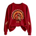 thumbnail image 1 of Womens Thanksgiving Day Crew Neck Sweatshirts Trendy Turkey Printed Pullovers Causal Fall Long Sleeve Graphic Tops Red L, 1 of 6
