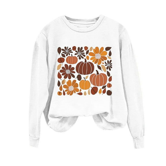 Womens Thanksgiving Day Sweatshirts Oversized Crewneck Pullover Tops Cute Floral Pumpkin Graphic Shirts Drop Shoulder Long Sleeve Fashion Sweatshirt Casual Loose Hoodies Sweater Holiday Clothes