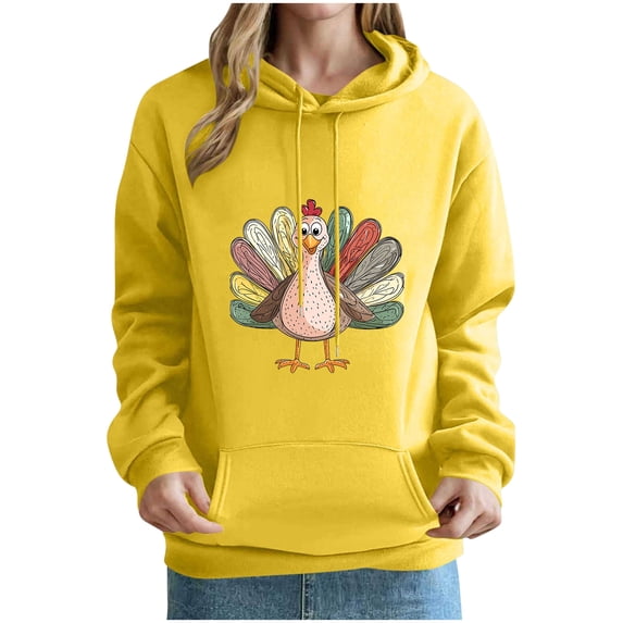 Womens Thanksgiving Hoodies Cute Oversized Turkey Printed Sweatshirts Pullover