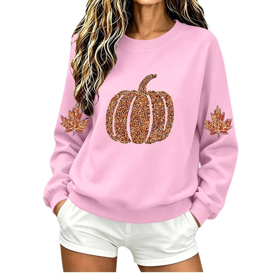 Womens Thanksgiving Sweatshirts Pumpkin Crew Neck Oversized Maple Leaf Pullover Casual Fall Winter Long Sleeve Top
