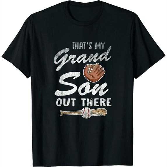 Womens Thats My Grandson Out There Funny Quote Baseball for Grandma T-Shirt Black 4X-Large