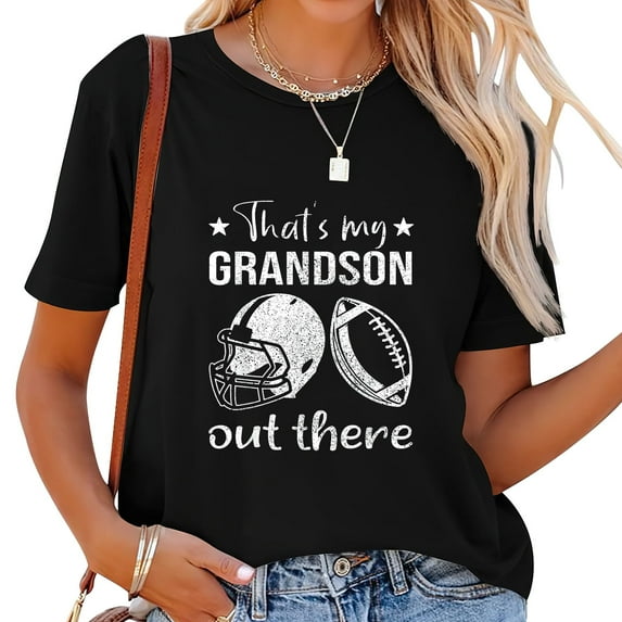 Womens Thats My Grandson Out There Grandma Grandpa Football T-Shirt Black