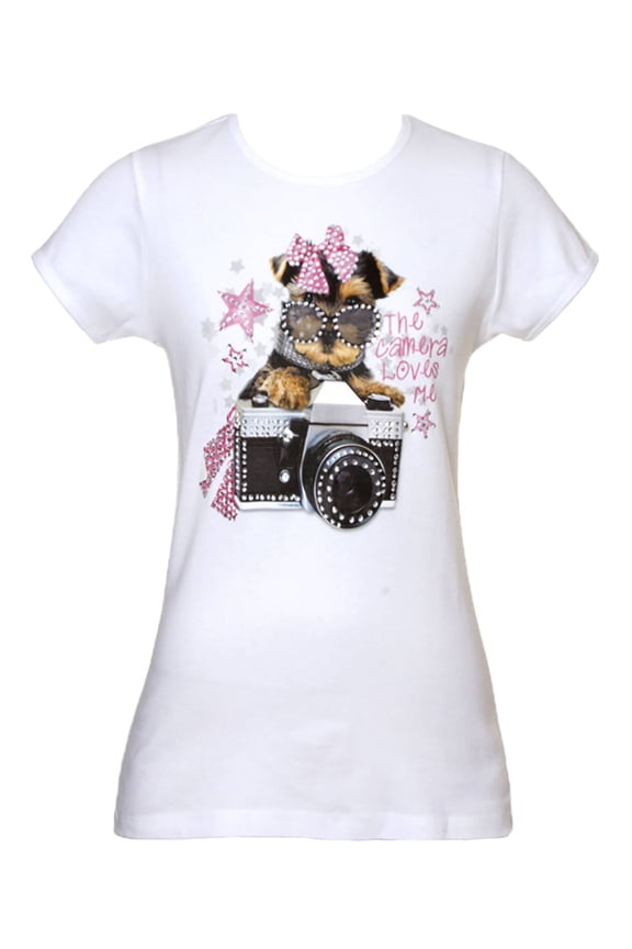 Womens The Camera Loves Me Dog Short-Sleeve T-Shirt White, Medium