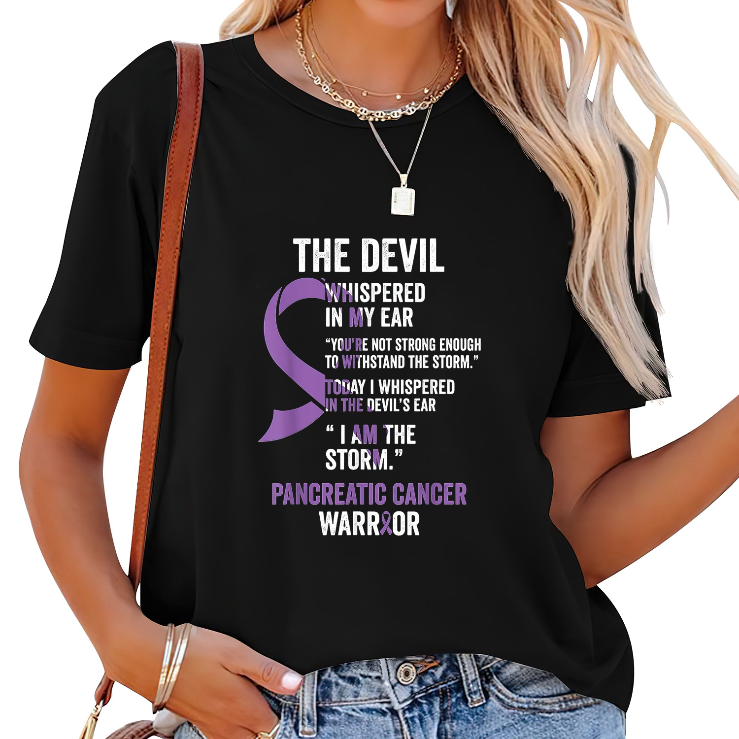 Womens The Devil Pancreatic Cancer Awareness Support Ribbon TShirt