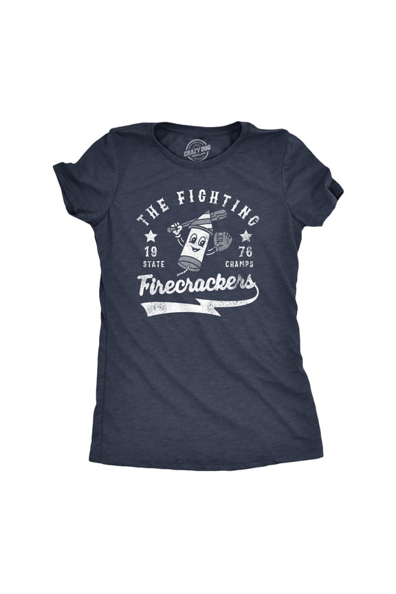 Womens The Fighting Firecrackers T Shirt Funny Fourth Of July Party Baseball Team Tee for Ladies Womens Graphic Tees