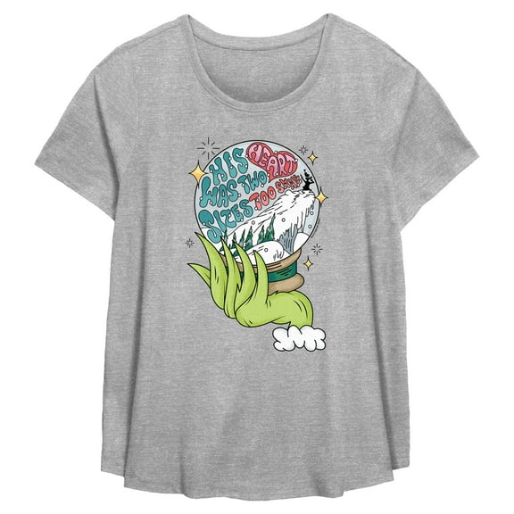 Womens The Grinch Heart Two Size Too Small Snow Globe T Shirt