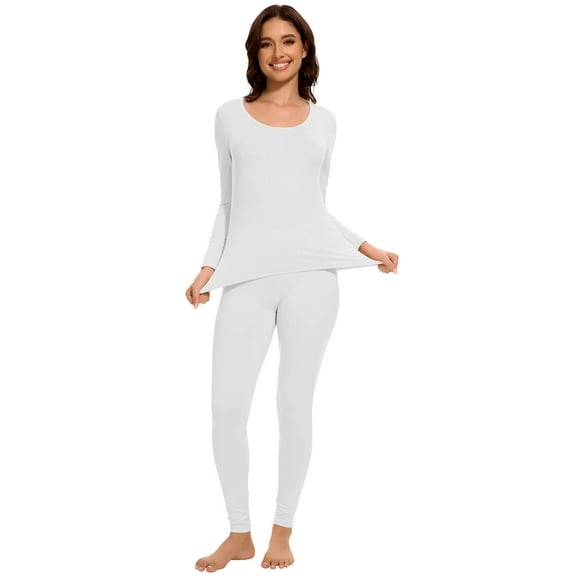 Womens Thermal Base Layer Set Long Sleeve Shirt & Leggings for Fall/Winter – Lounge Pajamas Set for Women
