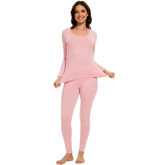 Womens Thermal Base Layer Set Long Sleeve Shirt & Leggings for Fall/Winter – Lounge Pajamas Set for Women