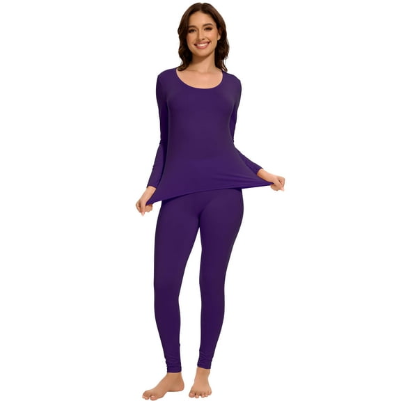 Womens Thermal Base Layer Set Long Sleeve Shirt & Leggings for Fall/Winter – Lounge Pajamas Set for Women