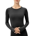 thumbnail image 1 of Womens Thermal Crew Neck Long Sleeve Running Shirts, Thumbholes Winter Workout Base Layer Breathable Cozy Slim Fit Long Sleeve Shirt for Gym Black XXL, 1 of 6