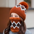 thumbnail image 1 of Womens Thermal Knit Hat with Scarf and Earmuffs Winter Warm Cycling Cap, 1 of 4