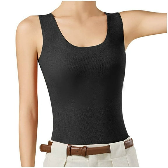 Womens Thermal Lined Cami with Built in Bra Comfortable Tummy Control Slim Fit Everyday Wear Warm Lined Undershirt
