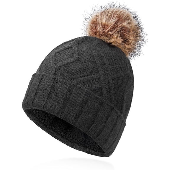 Womens Thermal Lined Knit Beanie Winter Warm Ear Protection Hat Soft Skull Cap for Outdoor Sports and Cold Weather Activities
