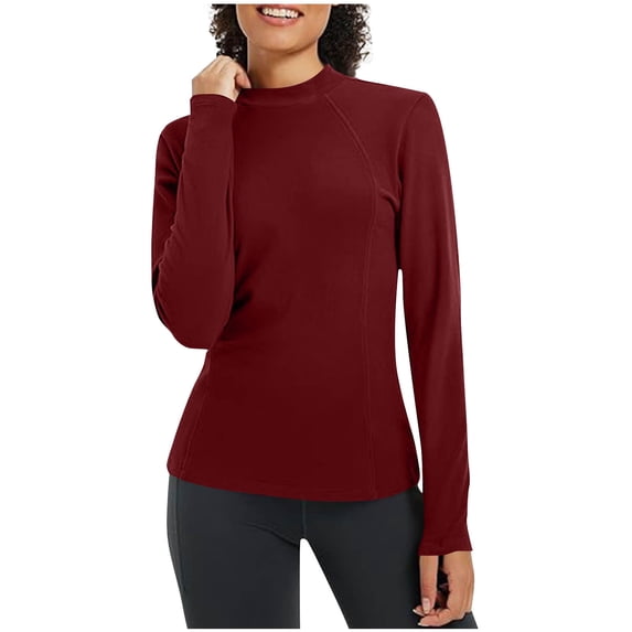 Womens Thermal Long Sleeve Shirts Mock Turtle Neck Fitted Basic Tops Fleece Lined Winter Tops Base Layer Undershirt