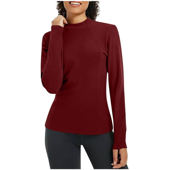 Womens Thermal Long Sleeve Shirts Mock Turtle Neck Fitted Basic Tops Fleece Lined Winter Tops Base Layer Undershirt