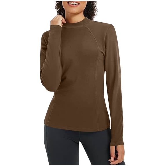 Womens Thermal Long Sleeve Shirts Mock Turtle Neck Fitted Basic Tops Fleece Lined Winter Tops Base Layer Undershirt